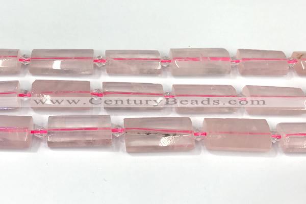 CTB922 13*25mm - 15*28mm faceted flat tube rose quartz beads