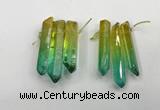 CTD1227 Top drilled 7*30mm - 9*45mm sticks plated quartz beads