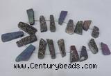 CTD1614 Top drilled 13*25mm - 15*45mm freeform plated druzy quartz beads