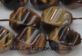 CTE1592 15.5 inches 13*18mm twisted rice yellow tiger eye beads