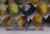 CTE1977 15.5 inches 10mm faceted nuggets golden & blue tiger eye beads