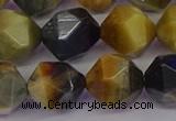 CTE1978 15.5 inches 12mm faceted nuggets golden & blue tiger eye beads