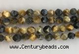 CTE2128 15.5 inches 12mm faceted nuggets golden & blue tiger eye beads