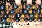 CTE2229 15.5 inches 12mm faceted round colorful tiger eye beads