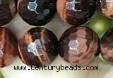 CTE2239 15.5 inches 10mm faceted round red tiger eye beads