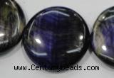 CTE966 15.5 inches 30mm flat round dyed blue tiger eye beads