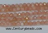 CTG607 15.5 inches 3mm faceted round peach moonstone beads