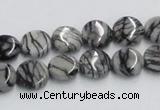 CTJ06 16 inches 10mm flat round black water jasper beads wholesale