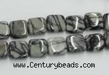 CTJ14 16 inches 10*10mm square black water jasper beads wholesale