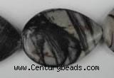CTJ235 15.5 inches 26*35mm flat teardrop black water jasper beads