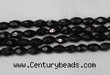 CTO115 15.5 inches 4*6mm faceted rice black tourmaline beads