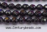 CTO135 15.5 inches 4mm faceted round black tourmaline beads