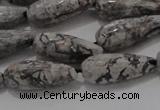 CTR102 15.5 inches 8*20mm faceted teardrop grey picture jasper beads