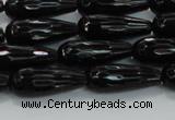 CTR109 15.5 inches 8*20mm faceted teardrop black agate beads