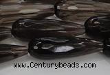 CTR137 15.5 inches 10*30mm faceted teardrop smoky quartz beads