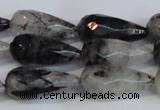 CTR302 15.5 inches 12*25mm faceted teardrop black rutilated quartz beads