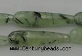 CTR43 15.5 inches 10*40mm faceted teardrop green rutilated quartz beads