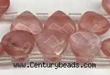 CTR631 Top drilled 13*13mm faceted briolette cherry quartz beads