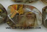 CTS54 30*40mm faceted & twisted rectangle tigerskin glass beads