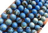 CTU3150 15 inches 12mm round gold vein howlite turquoise beads