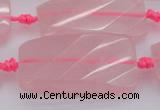 CTW451 15.5 inches 20*38mm faceted & twisted rectangle rose quartz beads