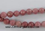 CWF01 15.5 inches 6mm faceted round pink wooden fossil jasper beads