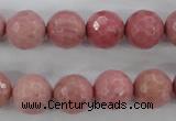 CWF05 15.5 inches 14mm faceted round pink wooden fossil jasper beads