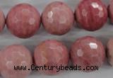 CWF07 15.5 inches 18mm faceted round pink wooden fossil jasper beads