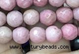 CWF09 15.5 inches 4mm faceted round pink wooden fossil jasper beads