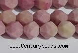 CWF31 8mm faceted nuggets matte pink wooden fossil jasper beads