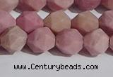 CWF32 10mm faceted nuggets matte pink wooden fossil jasper beads