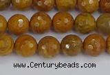 CWJ469 15.5 inches 6mm faceted round yellow petrified wood jasper beads