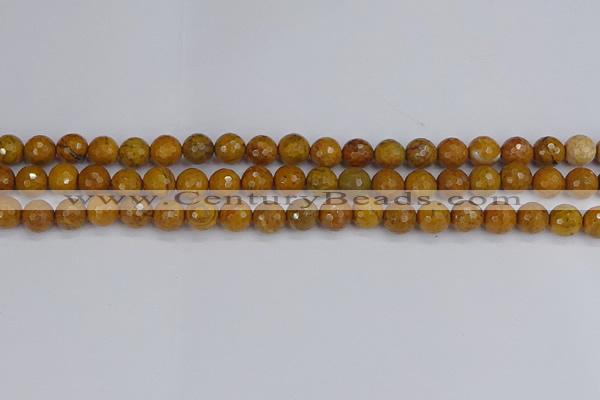 CWJ469 15.5 inches 6mm faceted round yellow petrified wood jasper beads