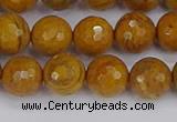 CWJ470 15.5 inches 8mm faceted round yellow petrified wood jasper beads