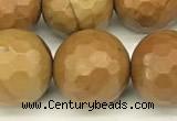 CWJ604 15 inches 12mm faceted round wooden jasper beads wholesale