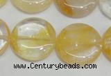 CYC07 15.5 inches 25mm flat round yellow crystal quartz beads