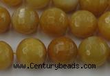 CYJ326 15.5 inches 14mm faceted round yellow jade beads wholesale