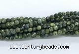 CZJ580 15.5 inches 4mm faceted round green zebra jasper gemstone beads