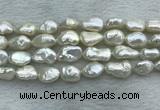 FWP354 15 inches 9mm - 10mm baroque white freshwater pearl strands