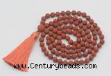 GMN1008 Hand-knotted 8mm, 10mm matte red jasper 108 beads mala necklaces with tassel