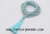 GMN1025 Hand-knotted 8mm, 10mm matte amazonite 108 beads mala necklaces with tassel