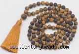 GMN1032 Hand-knotted 8mm, 10mm matte yellow tiger eye 108 beads mala necklace with tassel