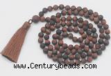 GMN1033 Hand-knotted 8mm, 10mm matte red tiger eye 108 beads mala necklace with tassel