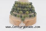 GMN1124 Hand-knotted 8mm, 10mm Canadian jade 108 beads mala necklaces with charm