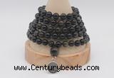 GMN1134 Hand-knotted 8mm, 10mm golden obsidian 108 beads mala necklaces with charm