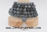 GMN1267 Hand-knotted 8mm, 10mm snowflake obsidian 108 beads mala necklaces with charm