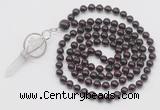 GMN1542 Hand-knotted 8mm, 10mm garnet 108 beads mala necklace with pendant