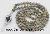 GMN1549 Hand-knotted 8mm, 10mm rhyolite 108 beads mala necklace with pendant