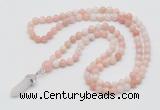 GMN1628 Hand-knotted 6mm natural pink opal 108 beads mala necklace with pendant