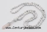 GMN1638 Hand-knotted 6mm white howlite 108 beads mala necklace with pendant